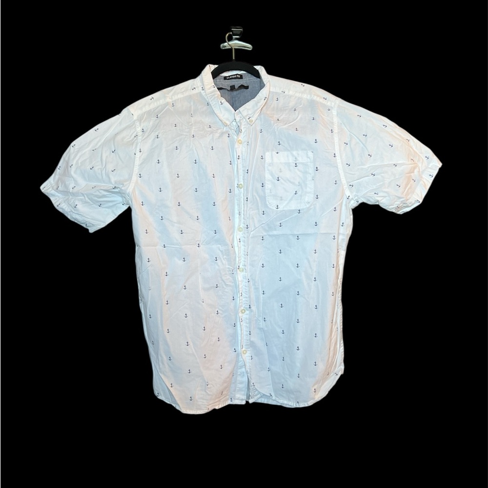Men's Carbon White Anchor Print Shirt classic fit XXL button down top